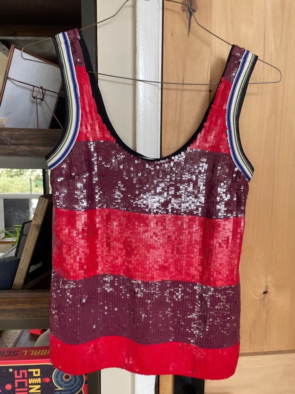 NWOT 3.1 Phillip Lim Red & Burgundy Sequin Stripe Tank with silk trim